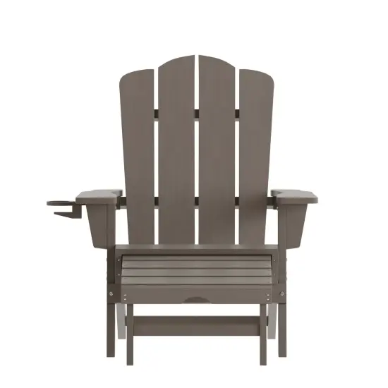 Merrick Lane Nassau Adirondack Chair with Cup Holder and Pull Out Ottoman, All-Weather HDPE Indoor/Outdoor Lounge Chair Blue {8}