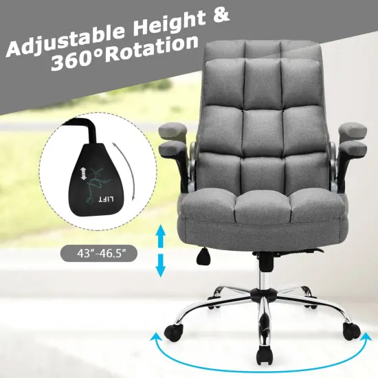 Adjustable Swivel Office Chair with High Back and Flip-up Arm for Home and Office Grey {3}