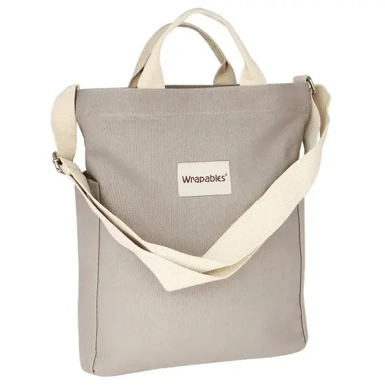 Wrapables Canvas Tote Bag for Women, Casual Cross Body Shoulder Handbag Gray {1}
