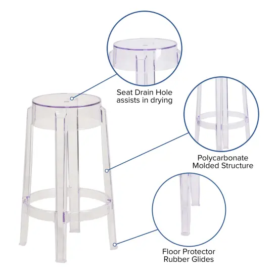 Emma and Oliver 25.75'' High Transparent Counter Height Stool Clear {2}