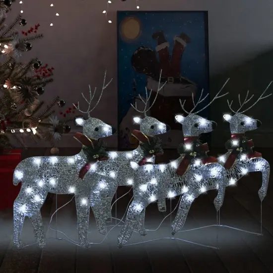 4 pcs Christmas Reindeers with 80 LEDs Silver {1}