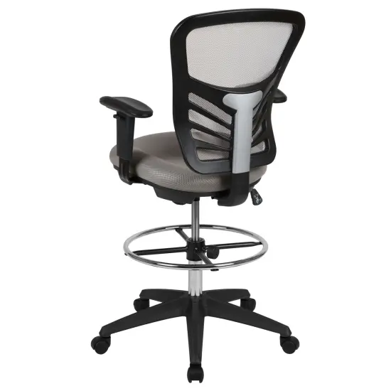 Emma and Oliver Mid-Back Mesh Adjustable Ergonomic Drafting Chair, Task Chair LightGrayMesh/Black {4}