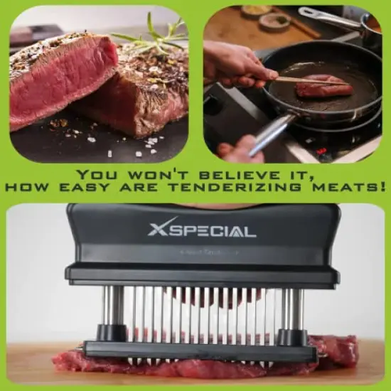 Meat Tenderizer Tool 48-Blades Stainless Steel - Ease to Use & Clean - Kitchen Gadgets Tools with Sharp Needle Makes The Toughest Steak Tender {5}