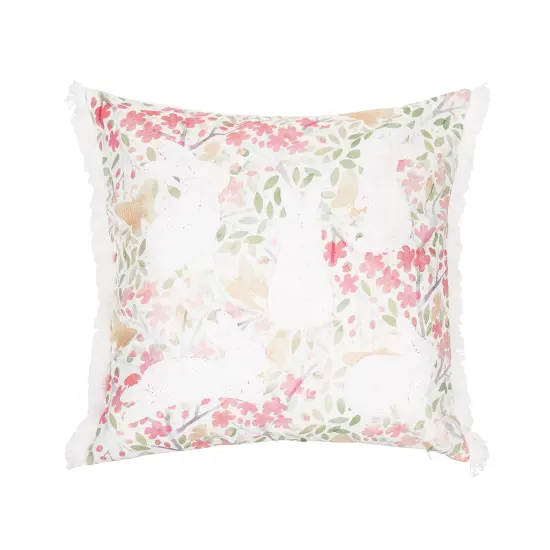 Spring Silhouette Easter Bunnies Rabbits Floral Flowers Decorative Accent Throw Pillow, 18" x 18" {1}