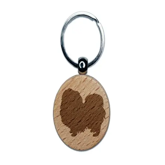 Pekingese Dog Solid Engraved Wood Round Keychain Tag Charm {1}