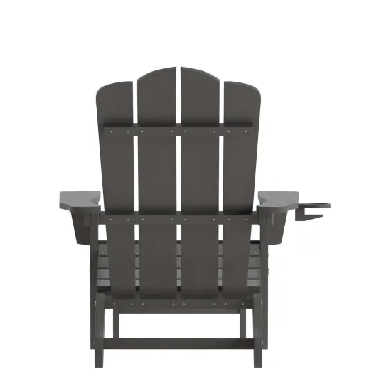 Merrick Lane Nassau Adirondack Chair with Cup Holder and Pull Out Ottoman, All-Weather HDPE Indoor/Outdoor Lounge Chair Gray {4}