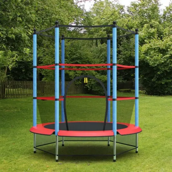 55" Kids Jumping Trampoline with Safety Pad Enclosure Combo {1}
