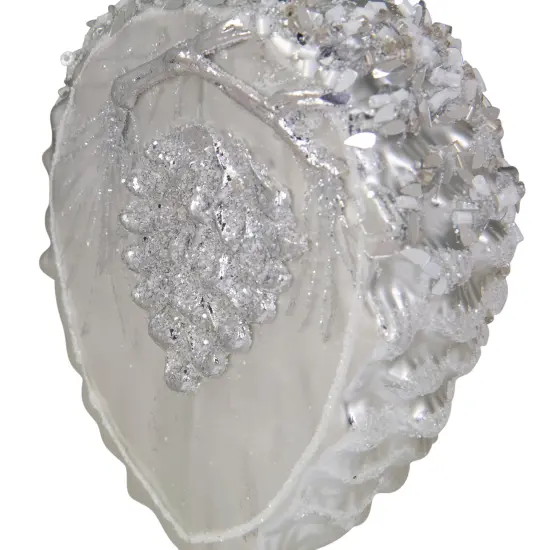 Northlight Glittered Half Pine Cone Glass Christmas Ornament - 4" - Silver {6}