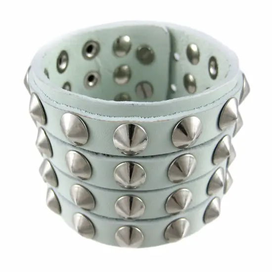Gray Leather 4 Row Cone Spiked Wristband Wrist Band {1}