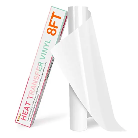 HTV Vinyl Rolls - 12" x 8ft White Heat Transfer Vinyl for Shirts, Iron-On Vinyl for Cricut & Cameo, Easy to Cut & Weed for Heat Vinyl Design (White) {2}