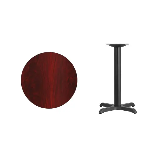 Emma and Oliver 24" Round Laminate Table Top with 22"x22" Table Height Base Mahogany {3}