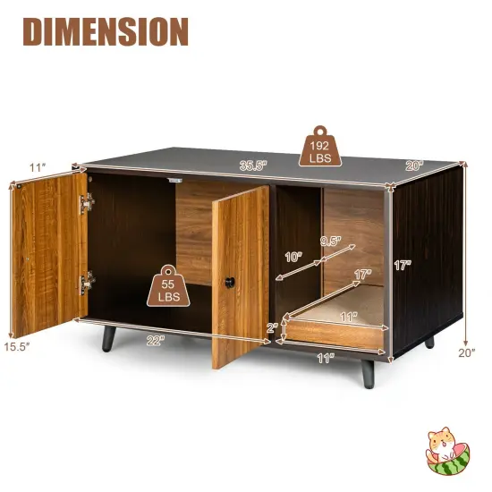 Cat Litter Box Enclosure with Divider and Double Doors Coffee {5}