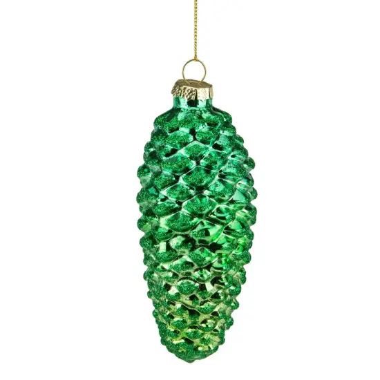 Northlight Shiny Pine Cone Glass Christmas Ornament - 5" - Green {1}