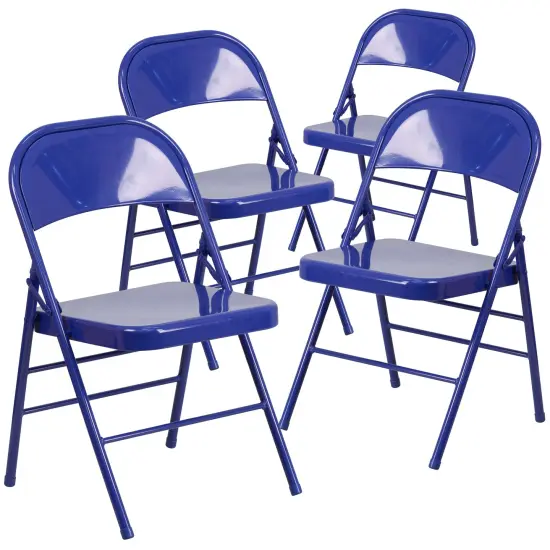 Emma and Oliver 4 Pack Colorful Metal Folding Chair Teen and Event Seating Cobalt Blue {1}