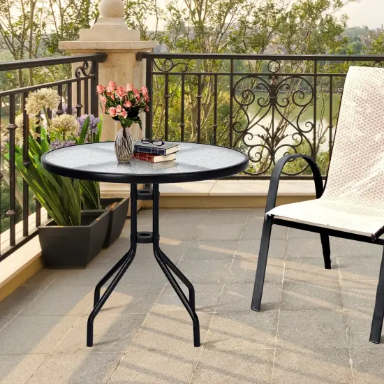 32 Inch Outdoor Patio Round Tempered Glass Top Table with Umbrella Hole {6}