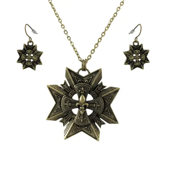 Bronze Star + Fleur de Lis Necklace and Dangle Earrings Set {1}
