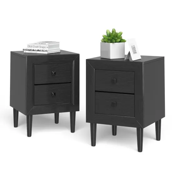 2 Pieces Multipurpose Retro Nightstand with 2 Drawers Black {1}