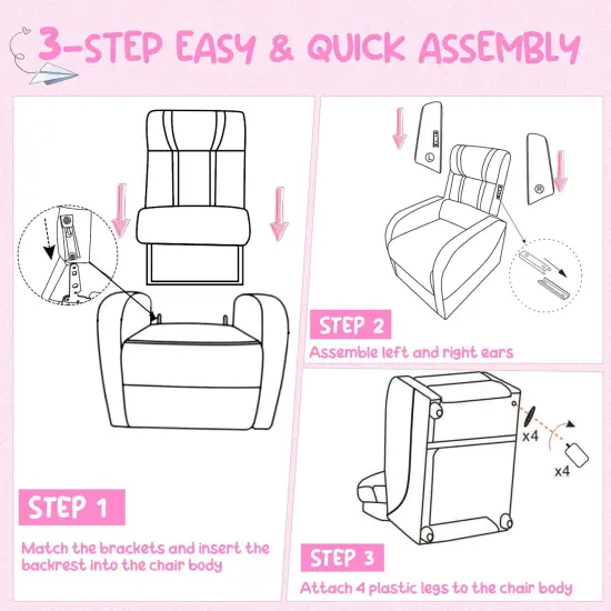 Kids Recliner Chair with Side Pockets and Footrest Pink {5}