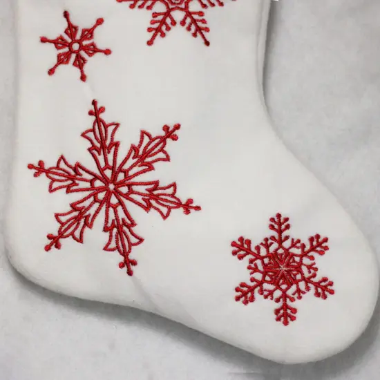 Northlight 15.25" Red and White Snowflake Embroidered Christmas Stocking {4}