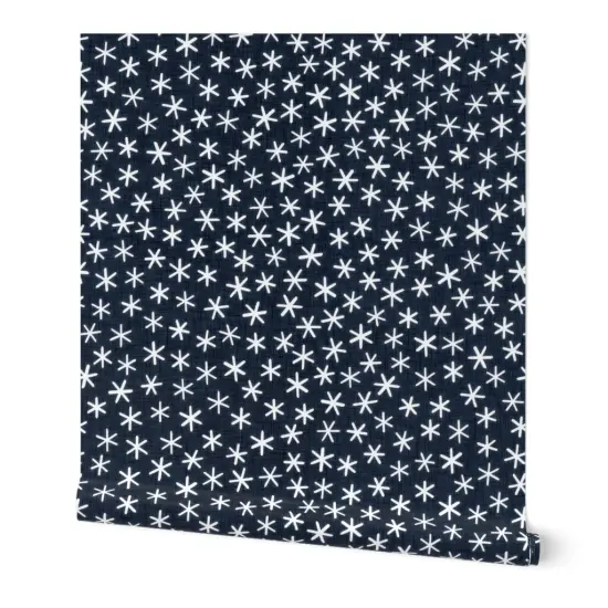 Peel & Stick Wallpaper 2FT Wide Whimsical Ditsy Boho Dark Blue Starry Night Custom Removable Wallpaper by Spoonflower {7}