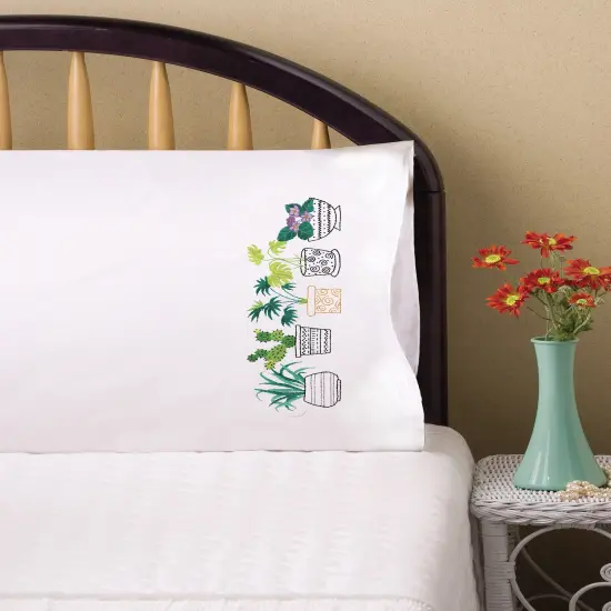 Tobin Stamped For Embroidery Pillowcase Pair 20"X30"-House Plants {3}