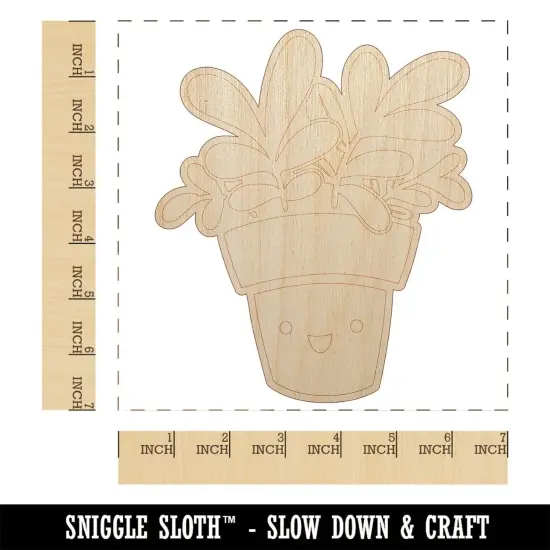 Happy Potted Plant Unfinished Wood Shape Piece Cutout for DIY Craft Projects {1}