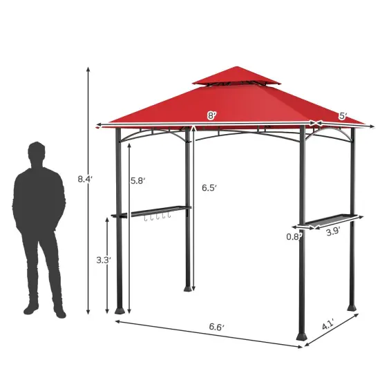8 x 5 Feet Outdoor Barbecue Grill Gazebo Canopy Tent BBQ Shelter Wine {4}