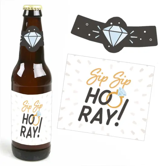 Big Dot of Happiness Just Engaged - Black and White - Engagement Party Decorations for Women and Men - 6 Beer Bottle Label Stickers and 1 Carrier {4}