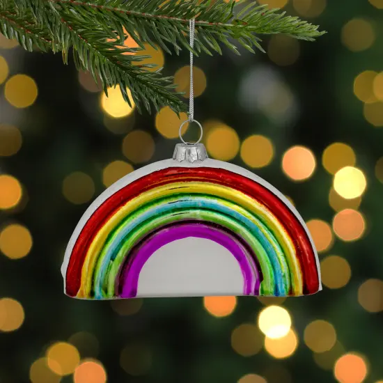 Northlight 4" Shiny Arched Rainbow Hanging Glass Christmas Ornament Multi {3}