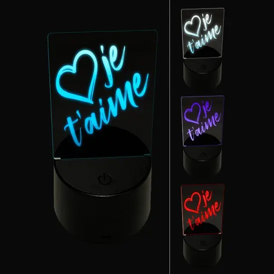 I Love You in French Je T'aime Heart 3D Illusion LED Night Light Sign Nightstand Desk Lamp {1}