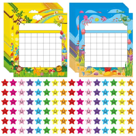 66 Pieces Incentive Chart with 2080 Reward Star Stickers for Kids Students Classroom Behavior, Animal & Marine Theme {2}