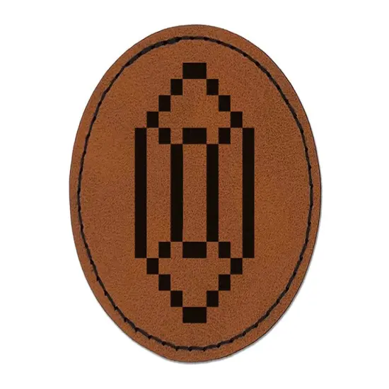 Pixel Gem Diamond Emerald Rupee RPG Game Round Iron-On Engraved Faux Leather Patch Applique - 2.5" Brown {1}