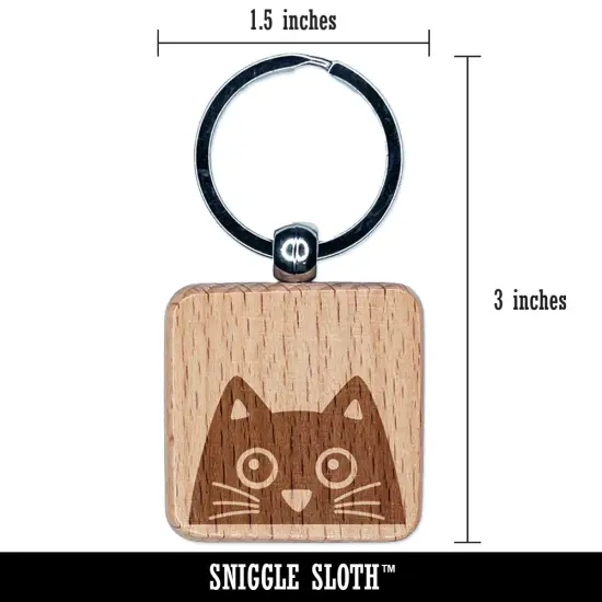 Peeking Black Cat Engraved Wood Square Keychain Tag Charm {2}