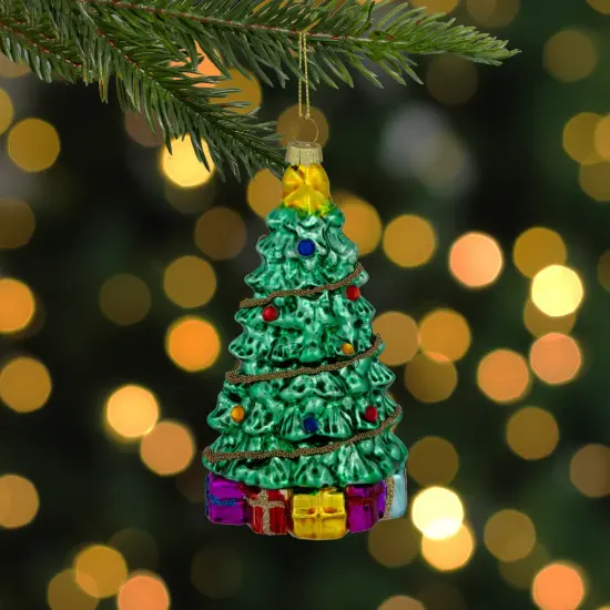 Northlight 5" Shiny Green Decorated Christmas Tree Hanging Glass Ornament {3}