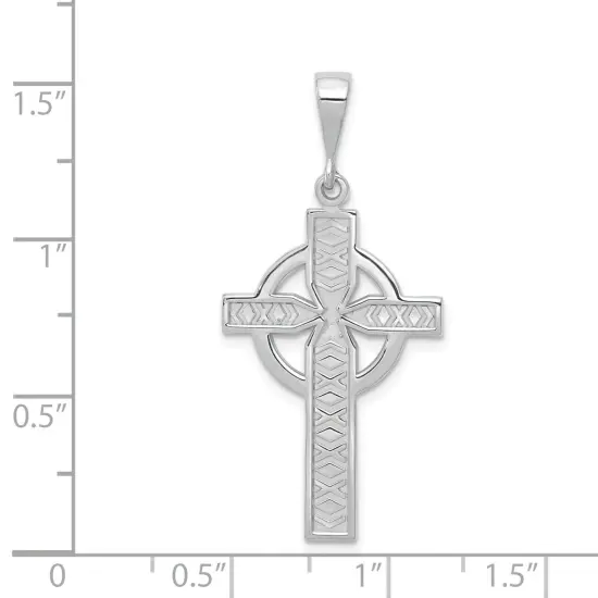 14K White Gold Celtic Cross Pendant Charm Jewelry 32mm x 11mm {2}