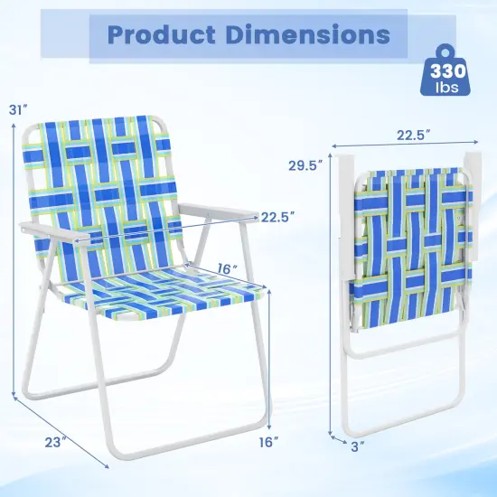 2 Pieces Folding Beach Chair Camping Lawn Webbing Chair Blue {4}