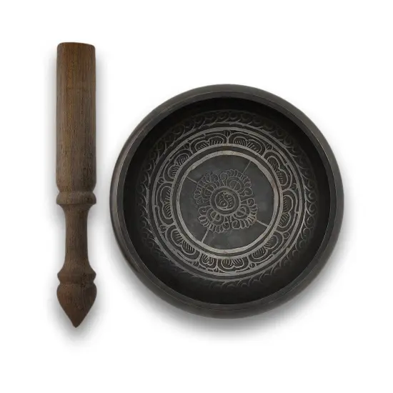 Antiqued Brass Tibetan Meditation Singing Bowl With Wooden Mallet {6}
