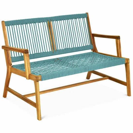 2-Person Acacia Wood Yard Bench for Balcony and Patio Turquoise {1}
