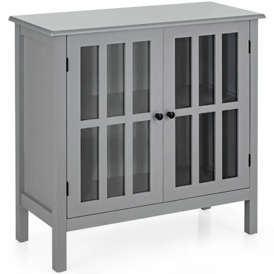 Glass Door Sideboard Console Storage Buffet Cabinet Grey {1}