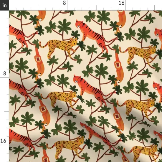 Various Fabrics by the Yard or Fat Quarter Maximalist Jungle Tiger Print Leopards Gibbon Ape Monkey Rainforest Small Scale Orange Gold Green Beige Custom Printed Fabric by Spoonflower {2}