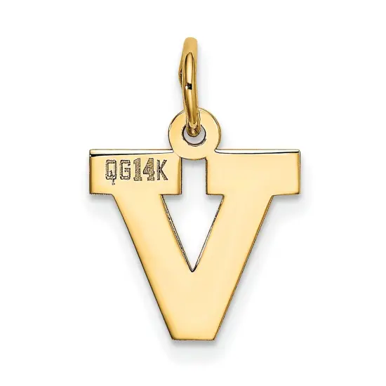 14K Yellow Gold Small Block Intial Letter V Charm Jewerly 18mm x 10mm {4}