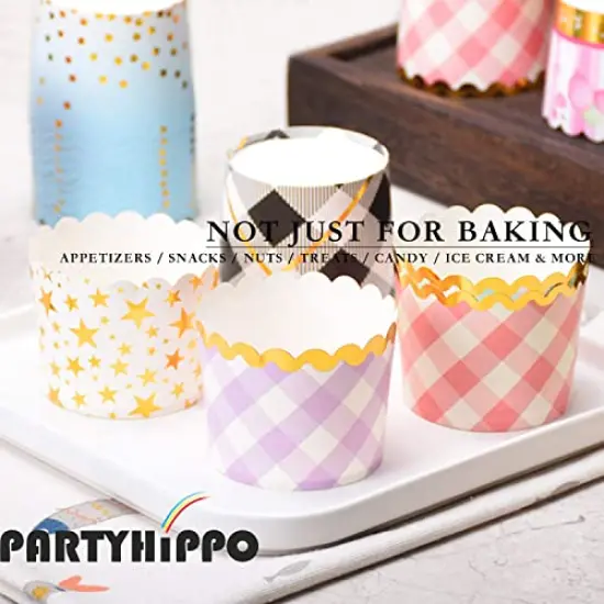25 Pieces Party Hippo Cupcake Cups, 4.5 Oz Disposable Foil Muffin Liners, Gold Cupcake Baking Cups, Baking Cups (Gold Dots Pink) {2}