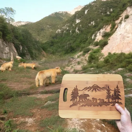 Mama Bear with Babies Bamboo Cutting Board 14''x9.5''x.5'' Bamboo {2}