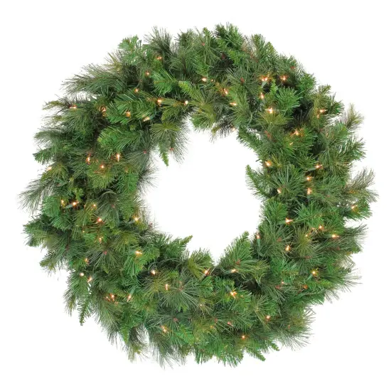 Northlight Real Touch&trade;️Pre-Lit Canyon Mixed Pine Artificial Christmas Wreath - 24" - Clear Lights Green {1}