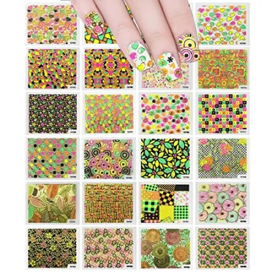 Wrapables 24 Sheets Neon Party Nail Sticker Sheets Nail Art Sheets {1}