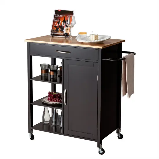 Mobile Kitchen Island Cart with Rubber Wood Top Brown {1}