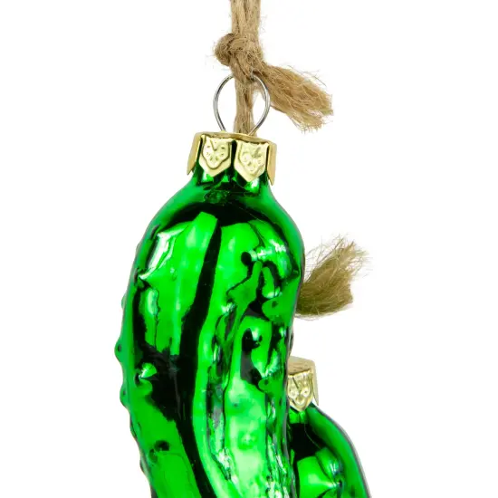 Northlight 8.5" Green Shiny Pickle Cluster Trio Glass Christmas Ornament {5}