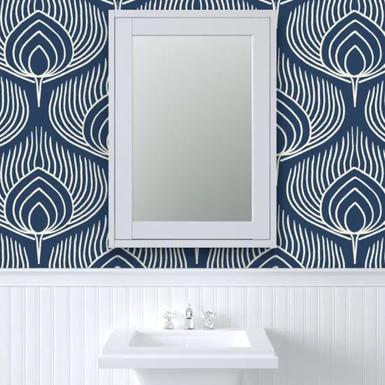 Pre-Pasted Wallpaper 2FT Wide Bird Peacock Abstract Feathers Animal Print Exotic Line Art Custom Pre-pasted Wallpaper by Spoonflower {6}