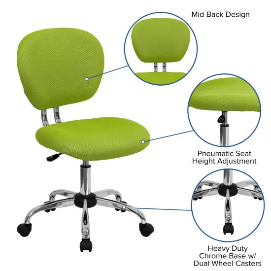 Emma and Oliver Mid-Back Mesh Padded Swivel Task Office Chair with Chrome Base Apple Green {2}