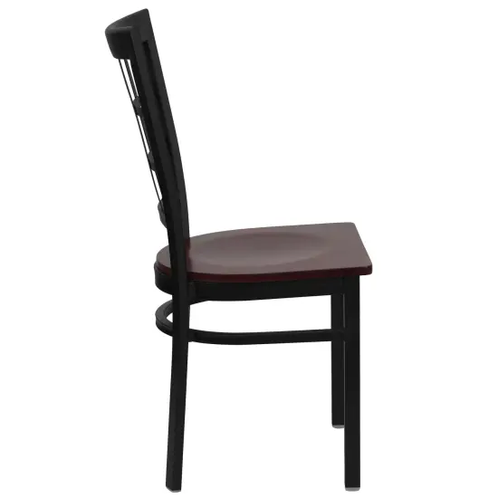 Emma and Oliver 2 Pack Window Back Metal Restaurant Chair Mahogany/BlackMetal {4}
